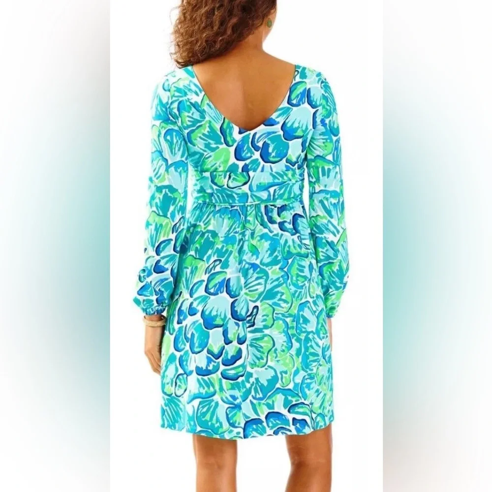 Lilly Pulitzer Fleur Agate Green Lazy River Rayon Spandex Jersey Dress XL - Picture 2 of 10
